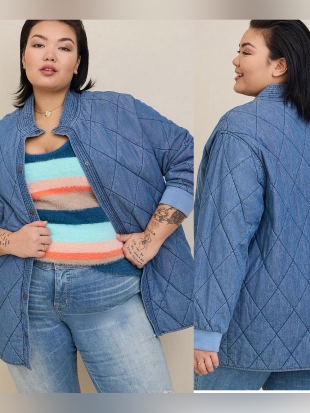 Torrid 2 Blue Quilted Denim Long Jacket